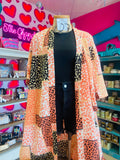 LEOPARD PRINT COLOR BLOCK DUSTER - ORANGE