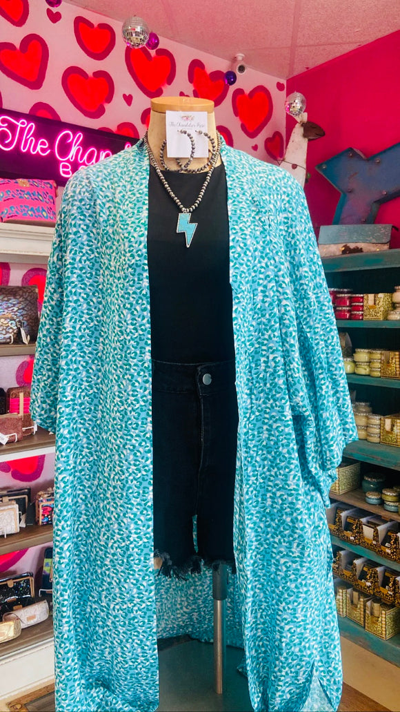 LEOPARD PRINT DUSTER - TURQUOISE