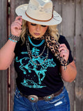 ROUGHRIDER IN TURQUOISE PUFF TEE - BLACK