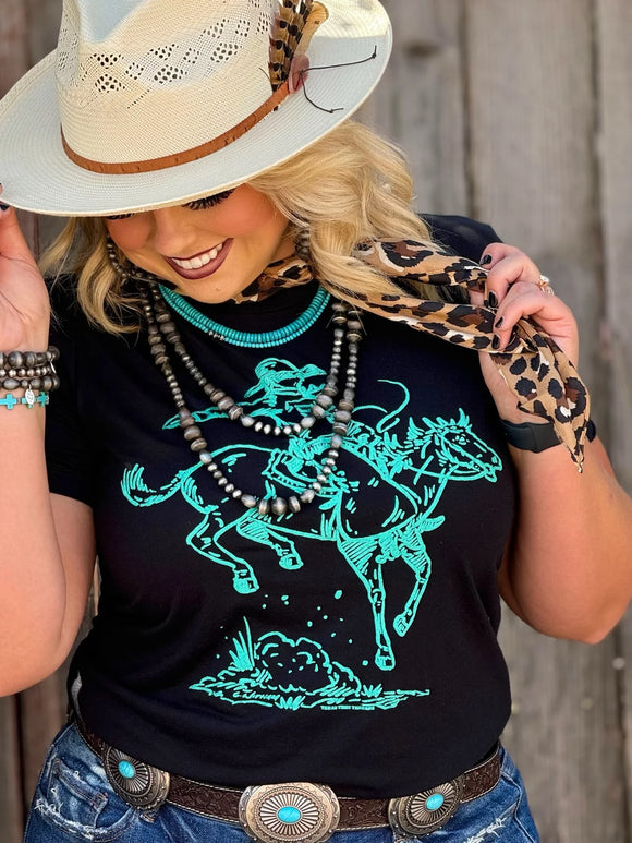 ROUGHRIDER IN TURQUOISE PUFF TEE - BLACK