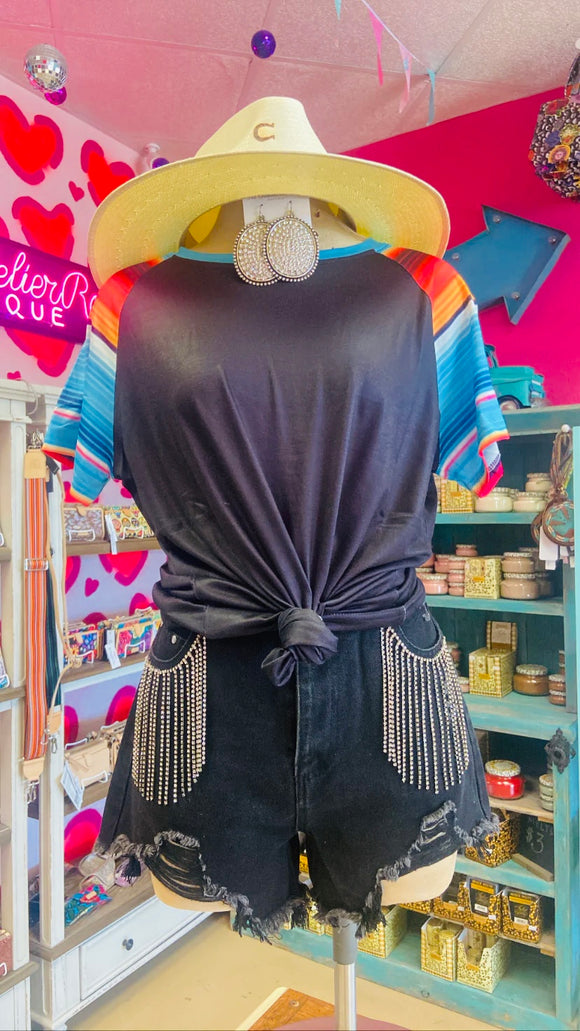 SERAPE ARM SLEEVE BLACK BODY TOP - BLACK
