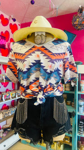 AZTEC PRINT VNECK TOP - MULTI COLOR
