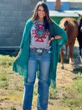 TURQUOISE CHARLIE FRINGE KIMONO