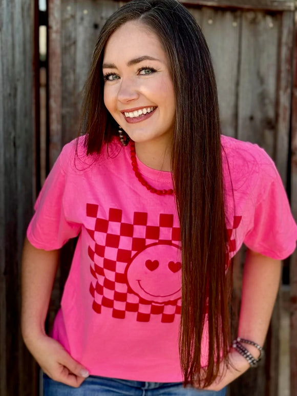 SMILEY VALENTINE RED PUFF TEE - NEONPINK