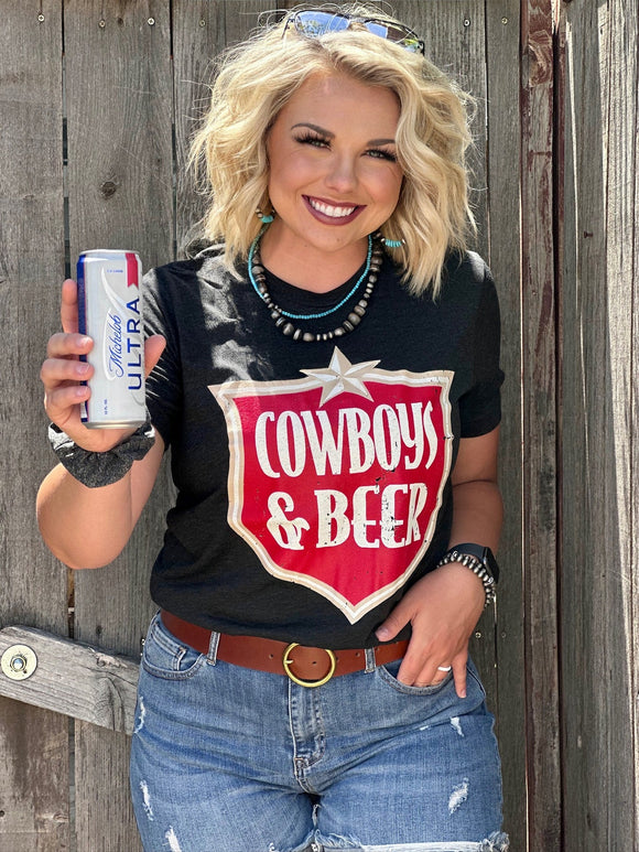 COWBOYS & BEER TEE - CHARBLACK