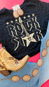 ROCK STAR GRAPHIC CROP TOP - BLACK