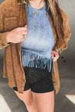 ZIPPITY ZAP FAUX LEATHER FRINGE  DENIMDAN TOP