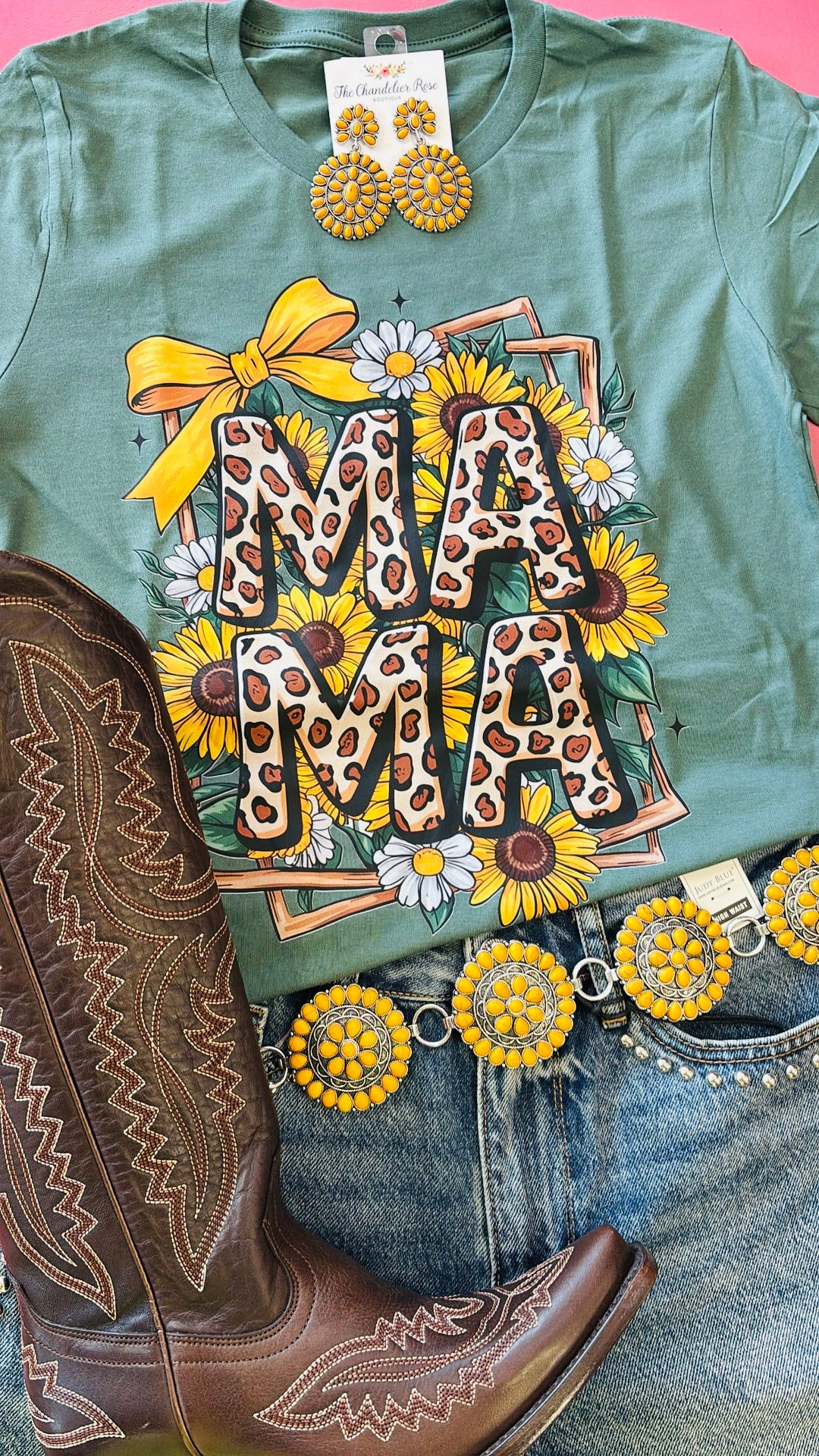 MAMA LEOPARD LETTERS TEE - PINE