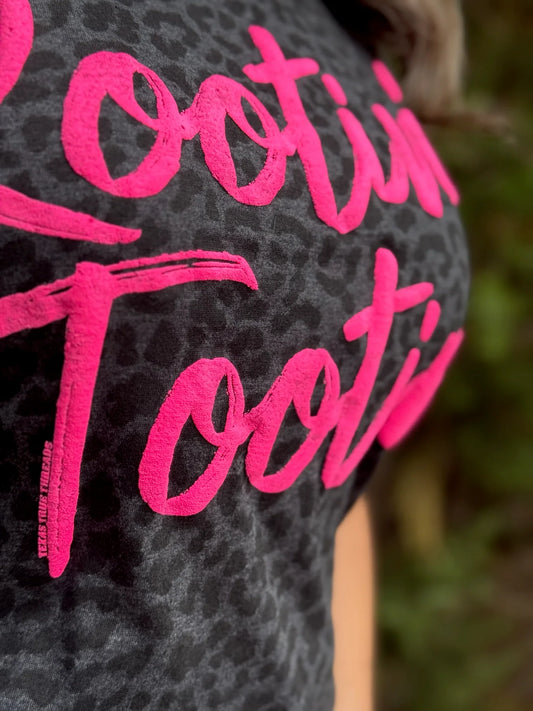 ROOTIN' TOOTIN PINK PUFF BLACK LEOPARD TEE