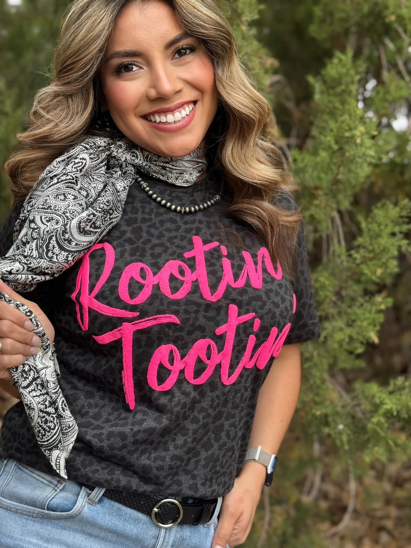 ROOTIN' TOOTIN PINK PUFF BLACK LEOPARD TEE