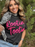 ROOTIN' TOOTIN PINK PUFF BLACK LEOPARD TEE
