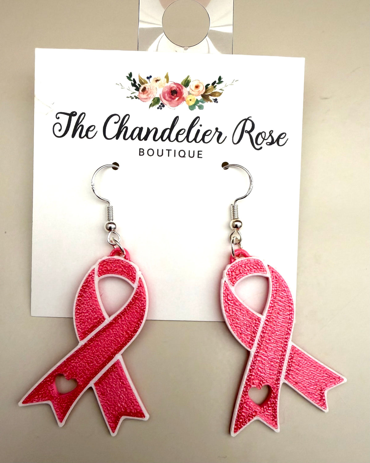 Bright Pink Ribbon Earrings