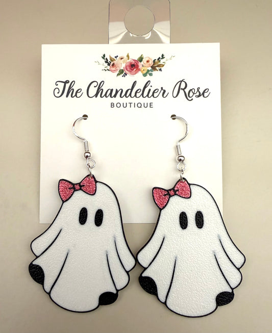 Pink Bow Ghost Earrings