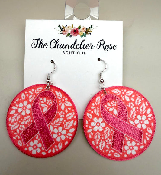 Circle Pink Ribbon Earrings