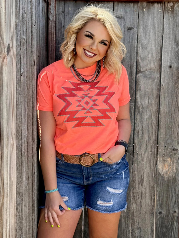 AZTEC PUFF TEE - CORAL