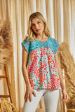 OFF THE SHOULDER LEOPARD PRINT EMBROIDERY TOP - MULTI COLOR