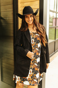 BLACK CONCHO BUTTON DOWN FRINGE LAPEL BLAZER