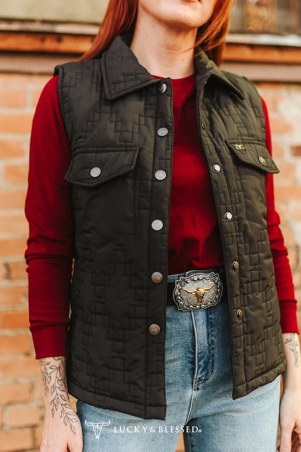 SOLID BLACK QULITED VEST
