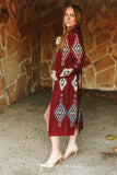 AZTEC LONG SLEEVE KNITTED CARDIGAN - WINE