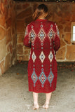 AZTEC LONG SLEEVE KNITTED CARDIGAN - WINE