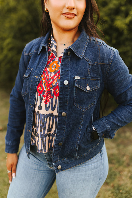 CLASSIC DARK WASH DENIM WESTERN YOKE JACKET