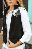 BLACK WESTERN PUFFER VEST W COWHIDE YOKES SIDE POCKETS