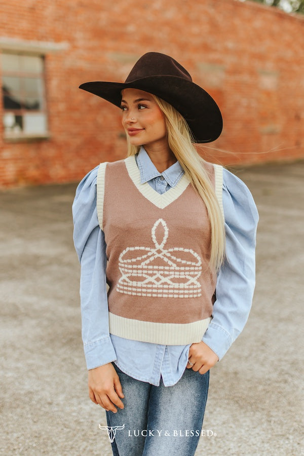 BEIGE IVORY BOOT STITCH KNIT VEST