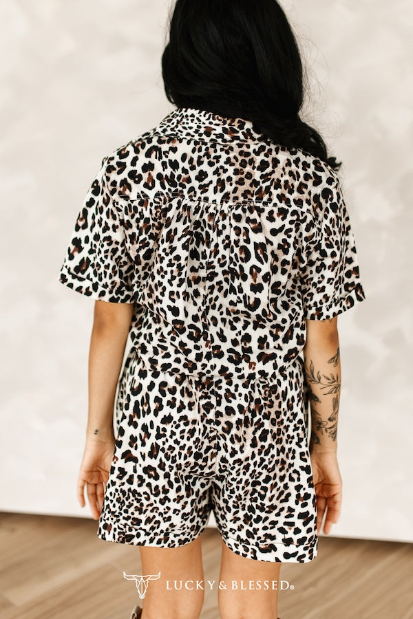 LEOPARD PRINTED BUTTON DOWN ROMPER