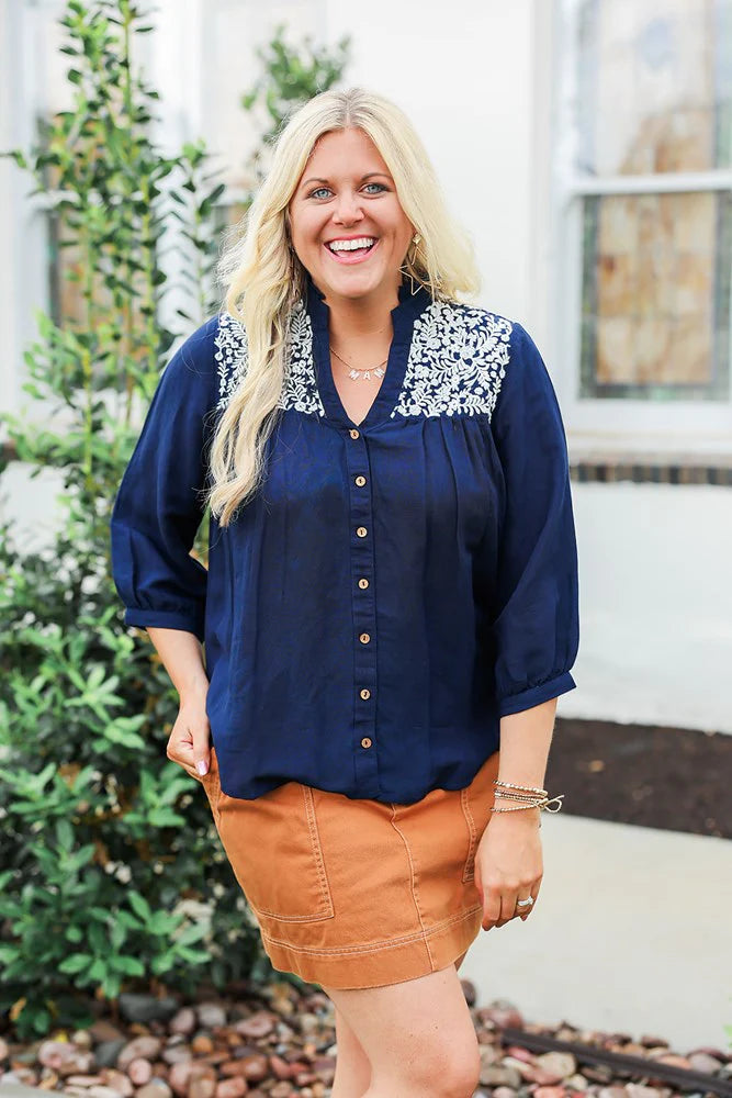 THE JANE TOP - NAVY & WHITE