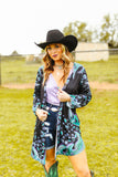 TURQUOISE STONE PRINTED BLACK CARDIGAN