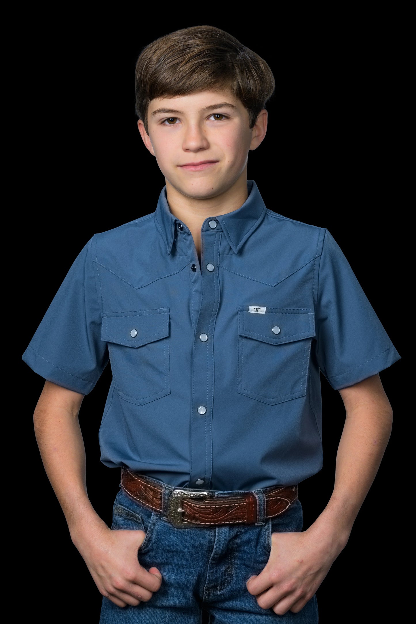 FERRELL KID'S SHORT SLEEVE SNAP SHIRT - BLUE