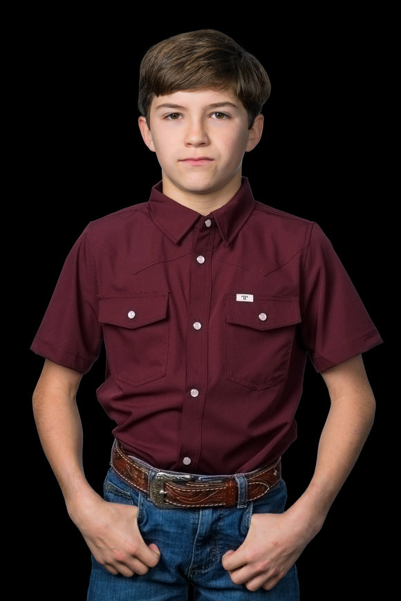 FERRELL KID'S SHORT SLEEVE SNAP SHIRT - MAROON