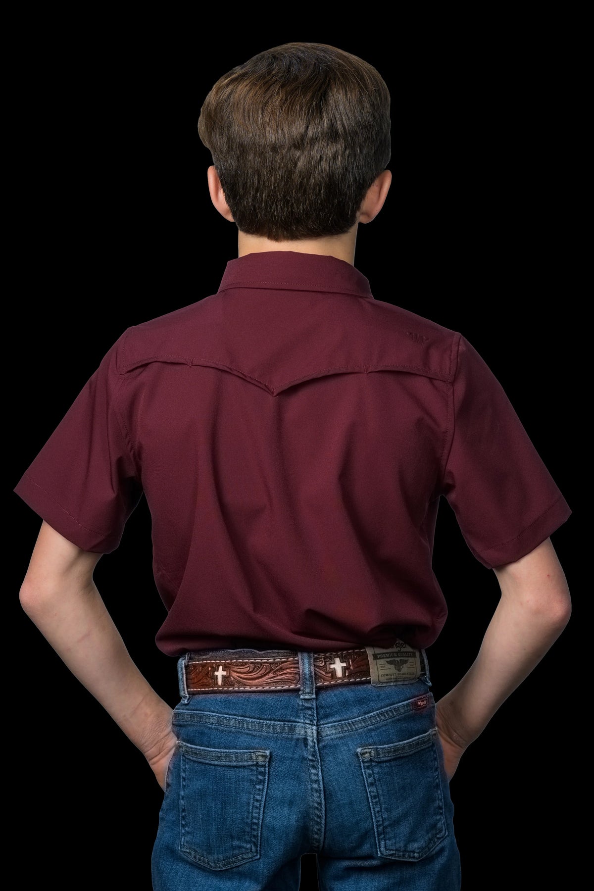 FERRELL KID'S SHORT SLEEVE SNAP SHIRT - MAROON