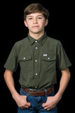 FERRELL KID'S SHORT SLEEVE SNAP SHIRT - OLIVE
