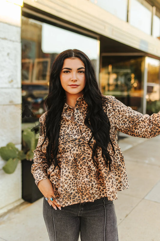 LOOPTY LOU LONGSLEEVE TOP - LEOPARD