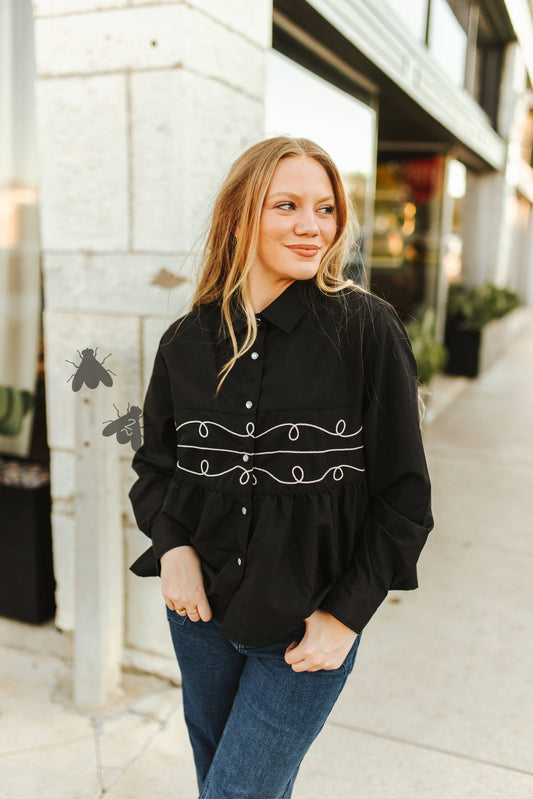 LOOPTY LOU LONGSLEEVE TOP - MIDNIGHT