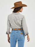 WRANGLER WOMEN'S LONG SLEEVE WESTERN SNAP W STITCHING ON POCKET DENIM SHIRT - GREY DENIM
