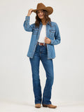 WRANGLER WOMEN'S LONG SLEEVE WESTERN SNAP DENIM SHIRT - MID DENIM
