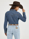 WRANGLER WOMEN'S LONG SLEEVE WESTERN SNAP DENIM SHIRT - DARK DENIM