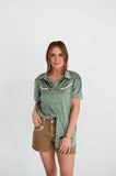 ARROW SATIN PEARL SNAP SHIRT - SOLID SAGE