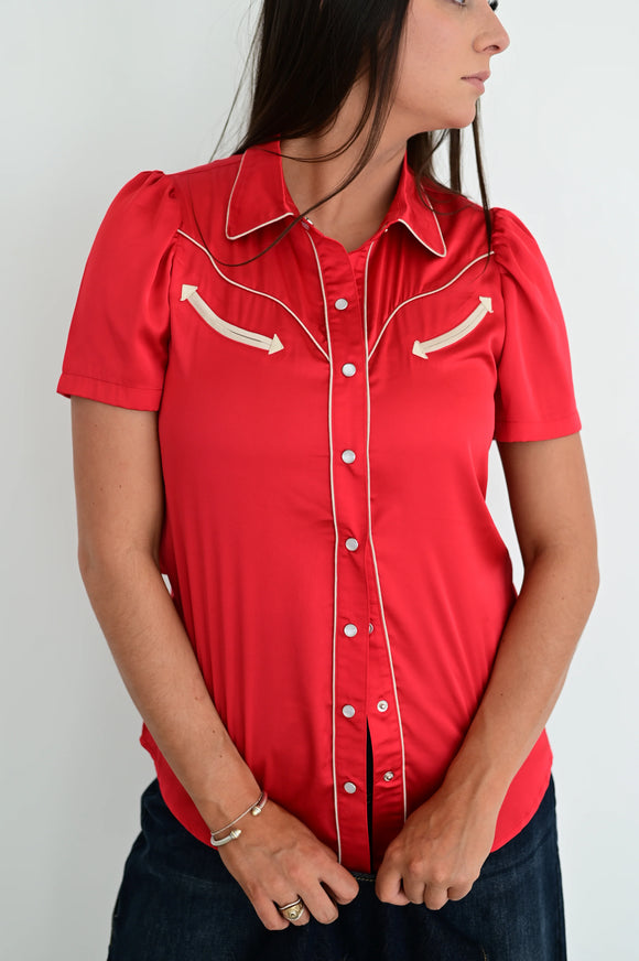 ARROW SATIN PEARL SNAP SHIRT - RED