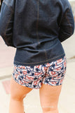COWBOY UP PATCH PRINTED ELASTIC WAISTBAND SHORTS WITH POCKERS