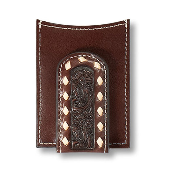 ARIAT MONEY CLIP FLORAL EMBROIDERED BUCKLACE BROWN