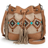 Montana West Embroidered Collection Drawstring Shoulder Bag/Crossbody - Tan