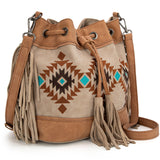 Montana West Embroidered Collection Drawstring Shoulder Bag/Crossbody - Tan