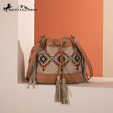 Montana West Embroidered Collection Drawstring Shoulder Bag/Crossbody - Tan