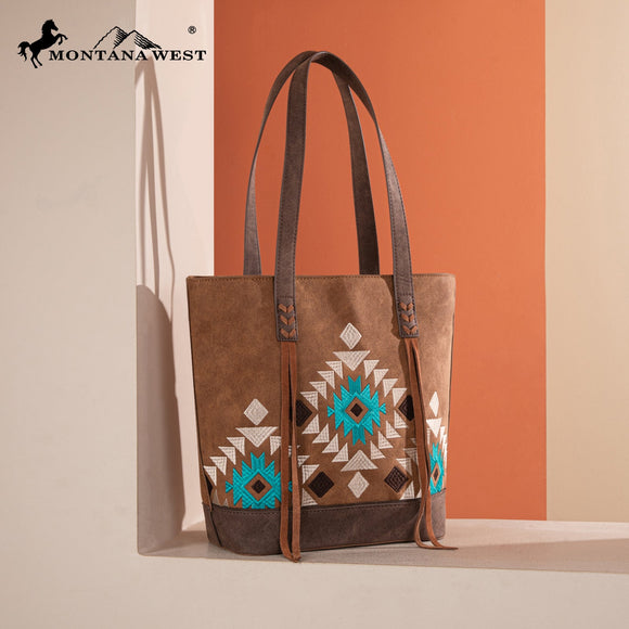 Montana West Embroidered Collection Tote - Brown