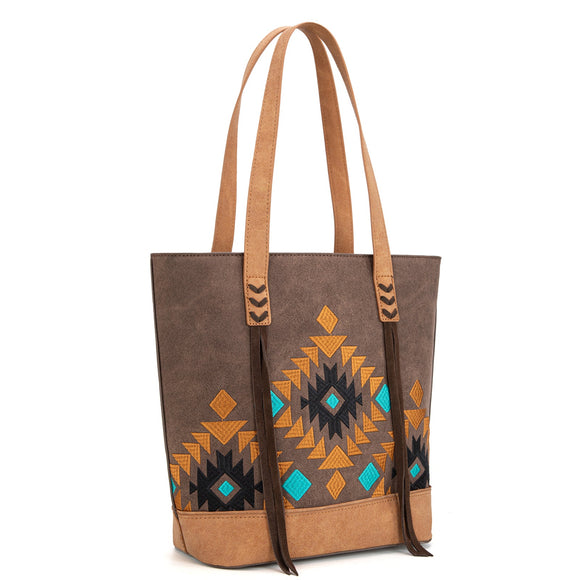 Montana West Embroidered Collection Tote - Coffee