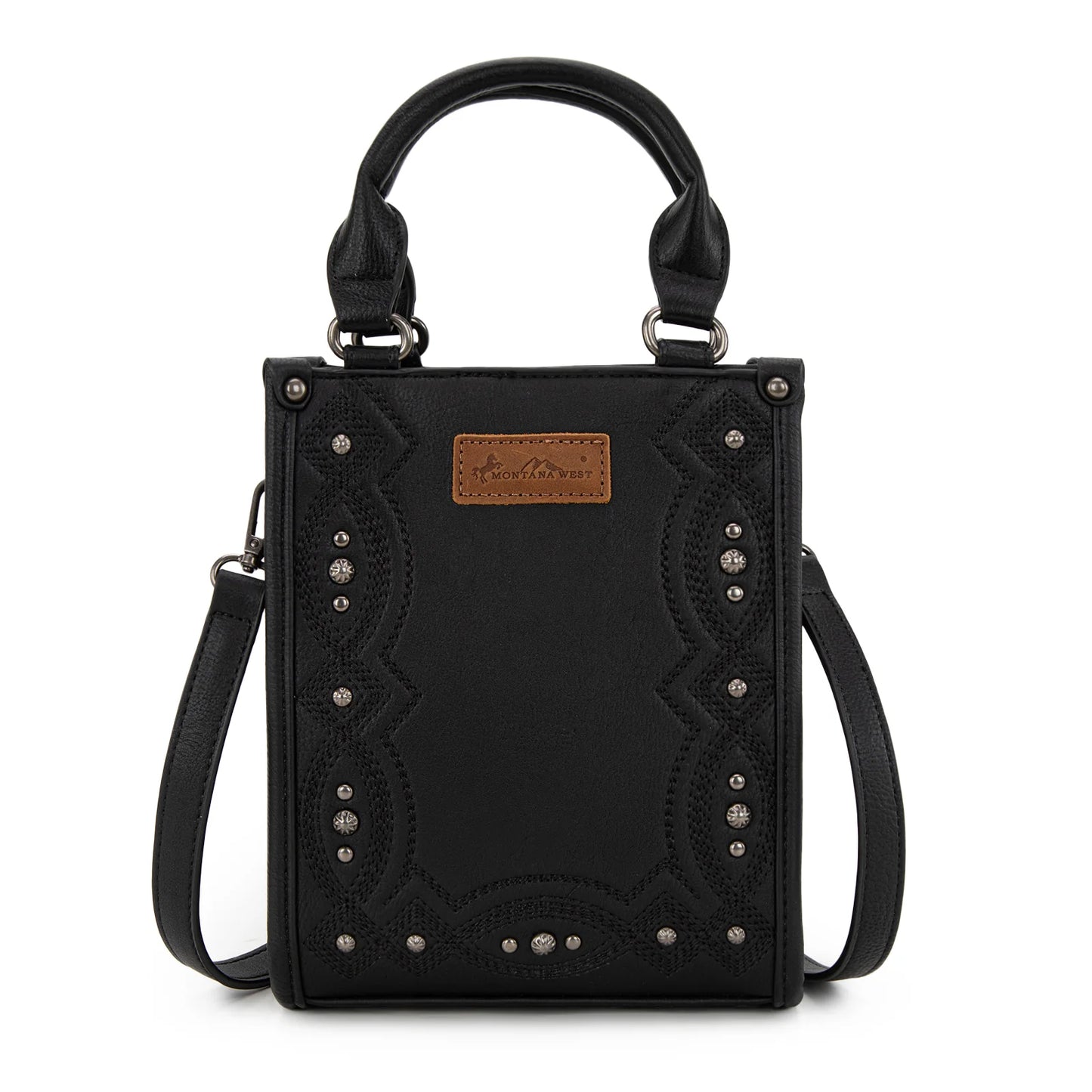 Montana West Embroidered Aztec Small Tote/Crossbody - Black