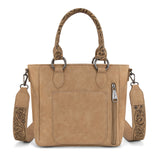 Montana West Hair-On Hide Concealed Carry Tote Bag with Tooled Strap - Beige
